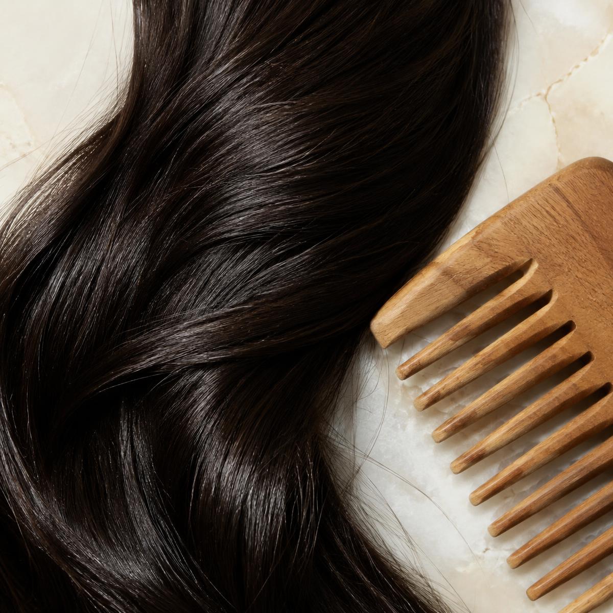 Glossy raw hair close-up